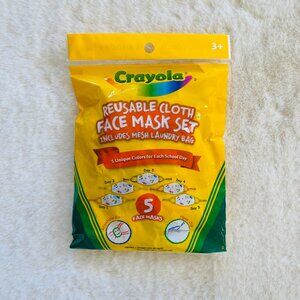 Crayola Kids Reusable Cloth Face Mask 5pk Set Multicolor w/Wash Bag NEW